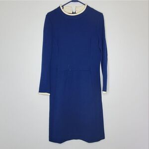 Domani Knits 14 Wool Dress Vintage Blue White Long Sleeve Zip Up